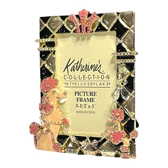 Pink poodles on black and silver diamond enamel & bling picture frame 3 1/2 x 5” - Picture 7 of 10